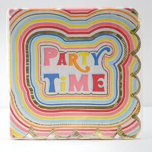Packed Party “Party Time” Napkins 20ct 3‑Ply 6.5in Rainbow Foil Scallop